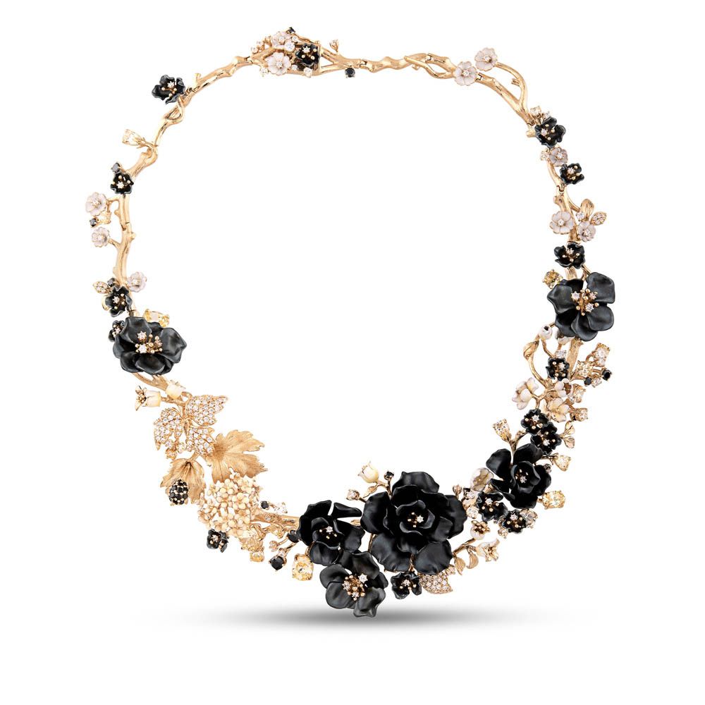 Колье Primrose Collection из серебра с черной эмалью и цветочным дизайном