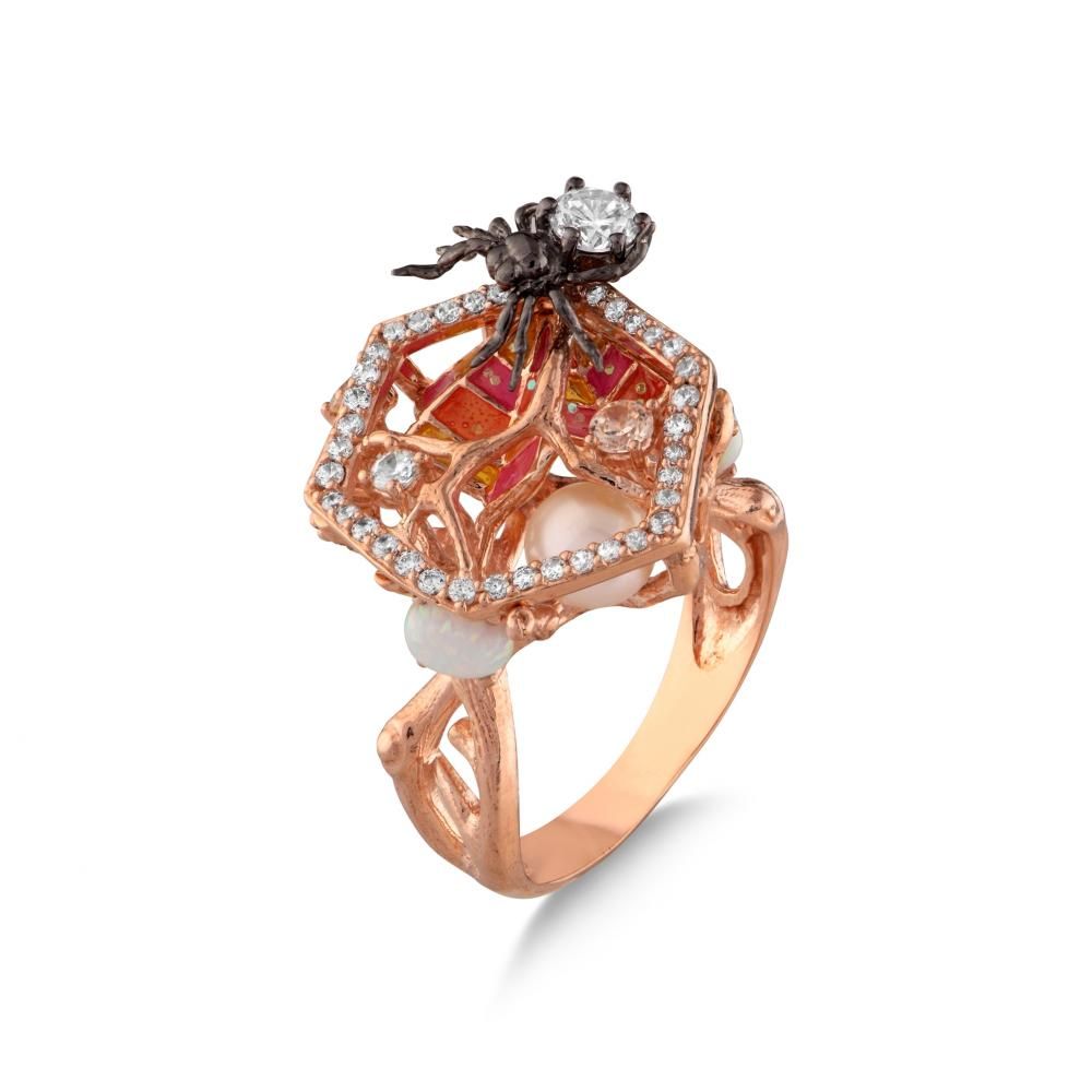 Серебряное кольцо Spider Rose с родиевым покрытием