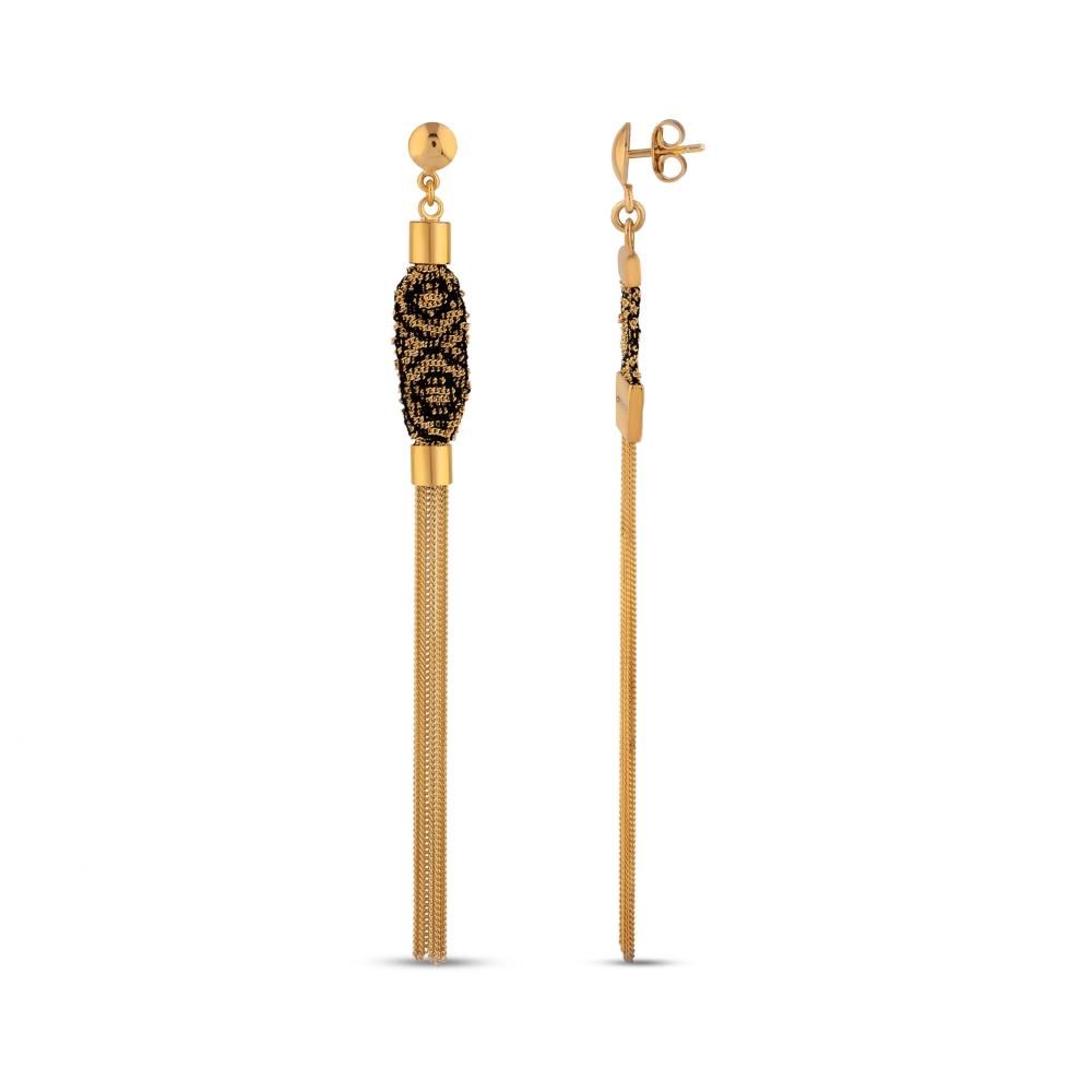 Silk Road Knitted Chain Fringed Thin Gold-Colored Silver Earring