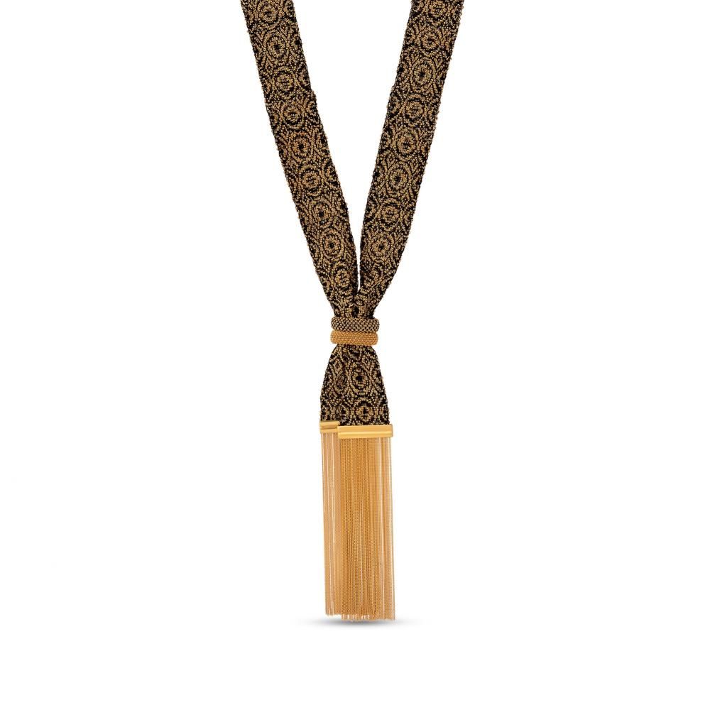 Silk Road Braided Chain Fringed Thick Gold-Plated Silver Necklace