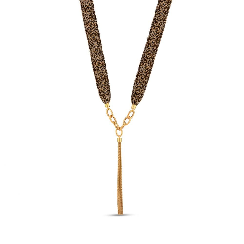 Silk Road Knitted Chain Fringed Thin Gold-Colored Silver Necklace