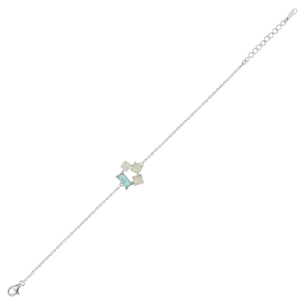 Lucky Gems Collection Baguette Blue and Mother-of-Pearl Stone Silver Bracelet