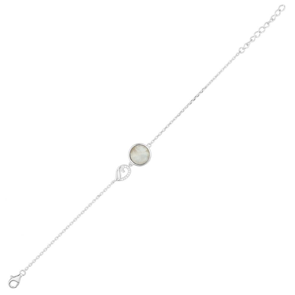 Lucky Gems Collection Mother-of-Pearl Natural Stone and Zircon Detail Silver Bracelet