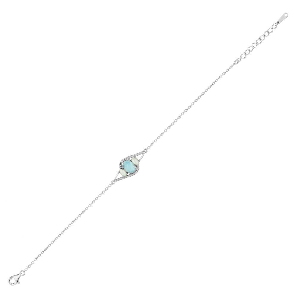 Lucky Gems Collection Larimar Stone Zircon Silver Bracelet