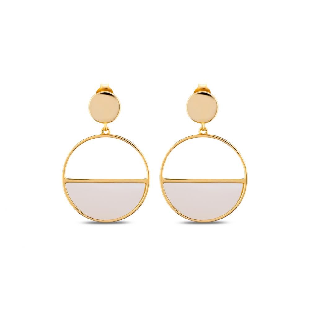Lucky Gems Model-5 Mother-of-Pearl Gold-Colored Silver Earrings
