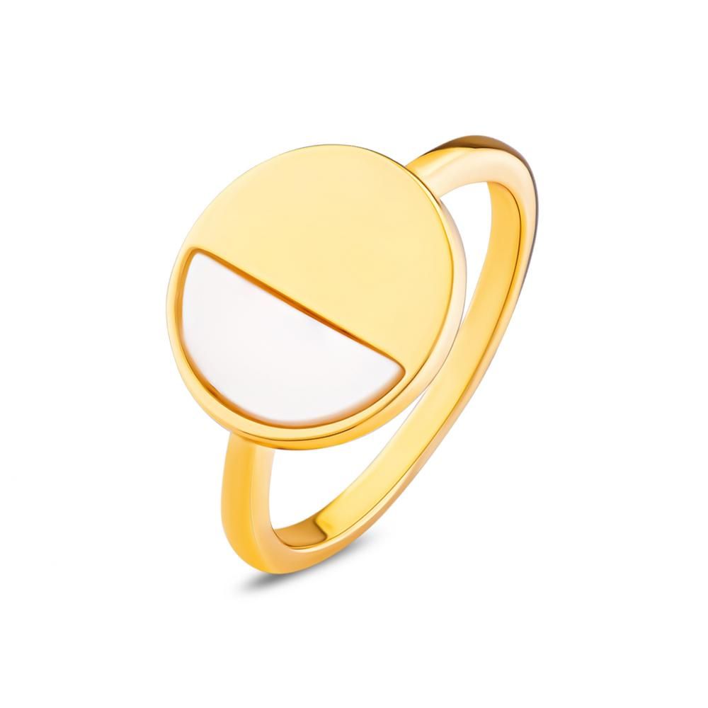 Lucky Gems Model-3 Mother-of-Pearl Stone Gold-Colored Silver Ring