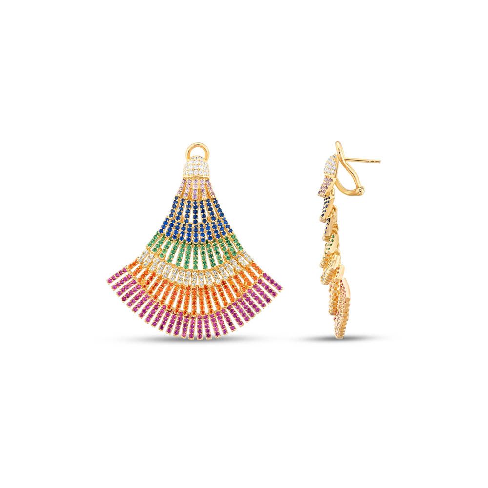 Серьги Rainbow Collection с радужными камнями в форме веера из серебра