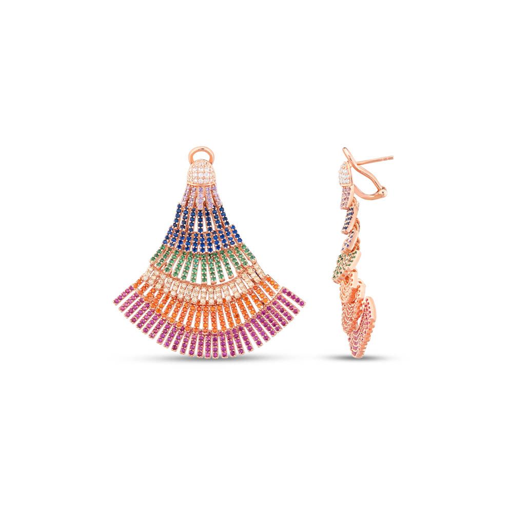 Серьги Rainbow Collection с огранкой «веер», серебро, розовое золото