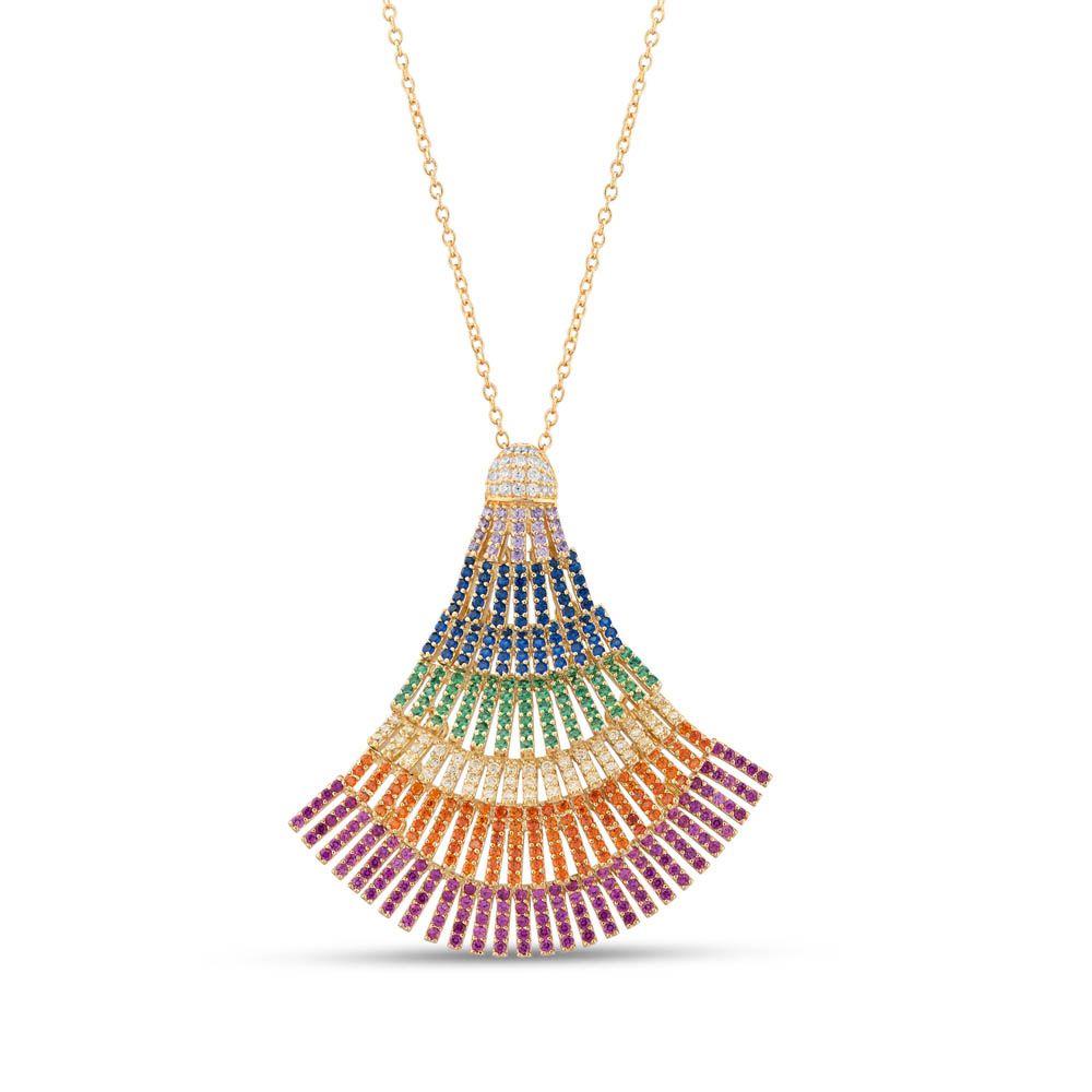 Колье Rainbow Collection с разноцветными камнями в форме веера из желтого серебра