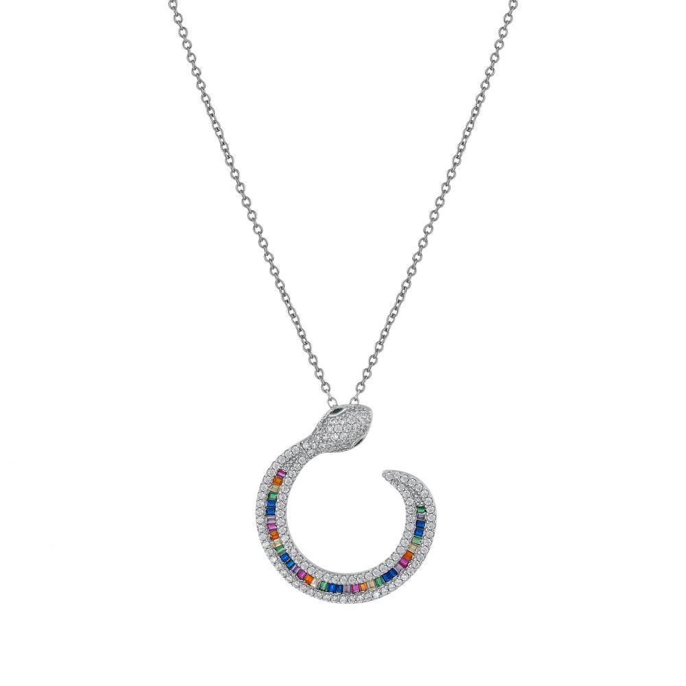 Колье Rainbow Collection из серебра с багетными камнями в виде радуги и змеи