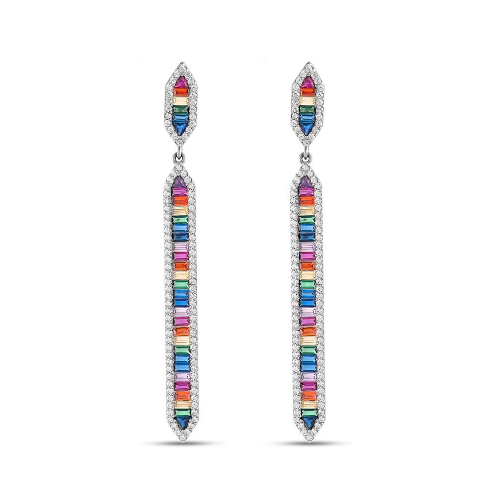 Серьги Rainbow Collection с багетной огранкой из серебра