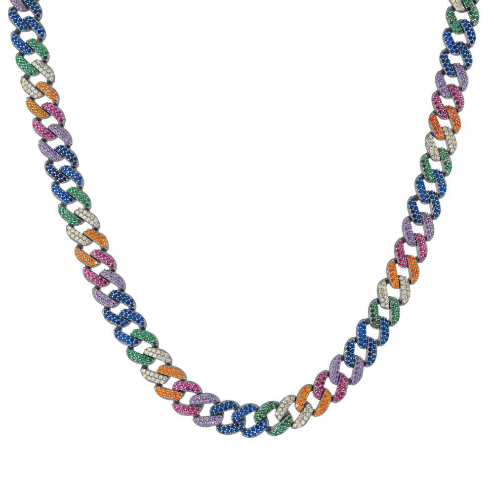Серебряное колье Rainbow Collection с цветными цирконами и дизайном Gourmet