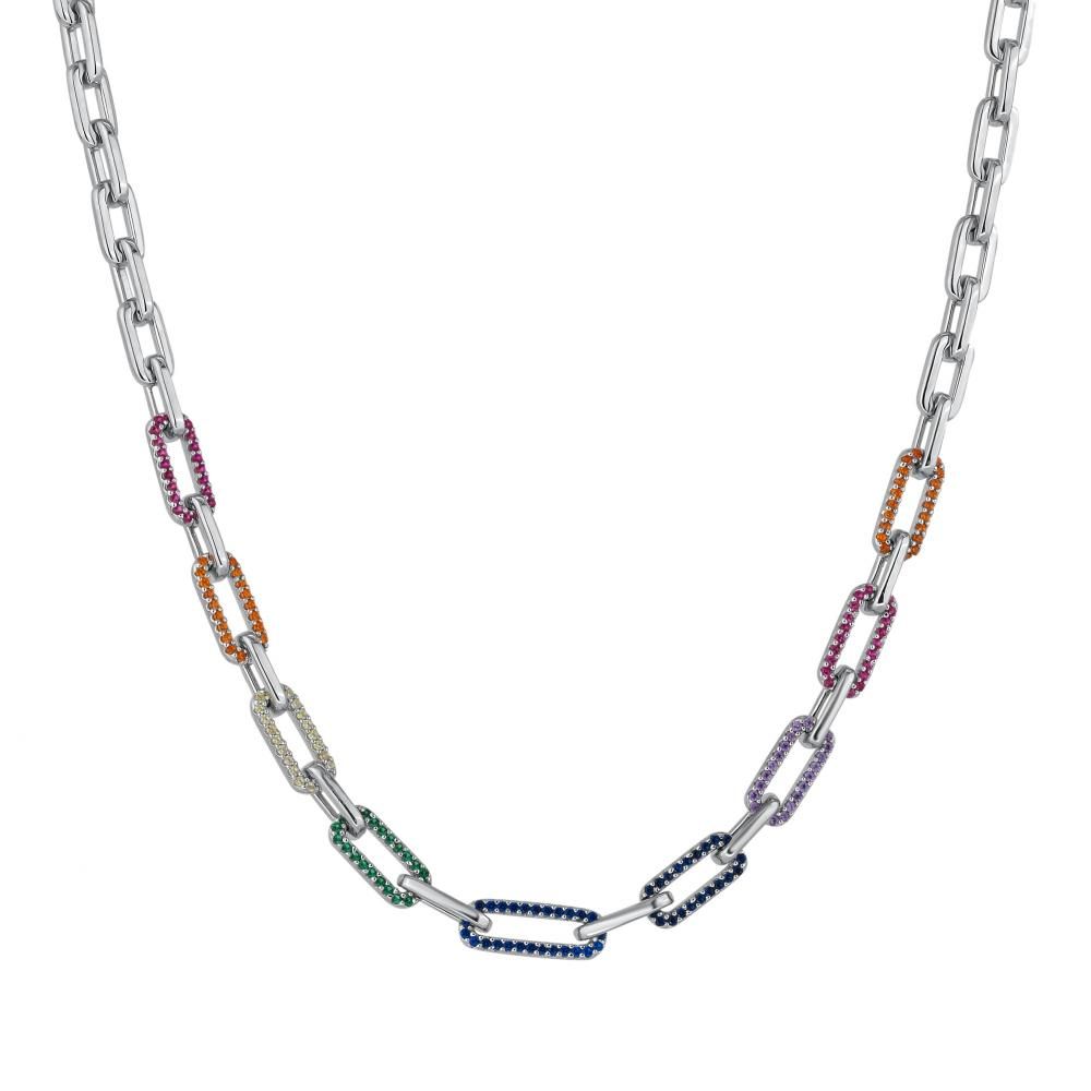 Колье Rainbow Collection из серебра с цветными камнями и застежкой-скрепкой