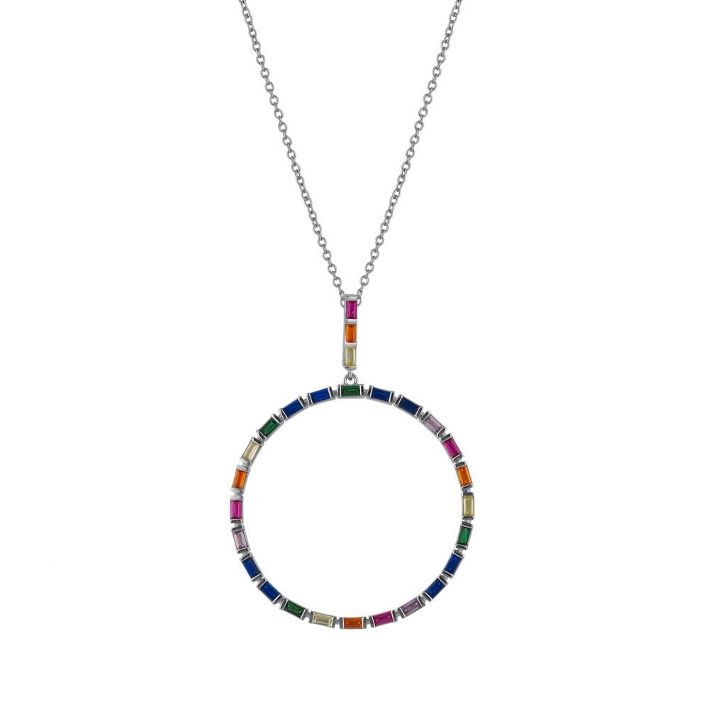 Колье Rainbow Collection с багетными камнями в виде радуги, серебро