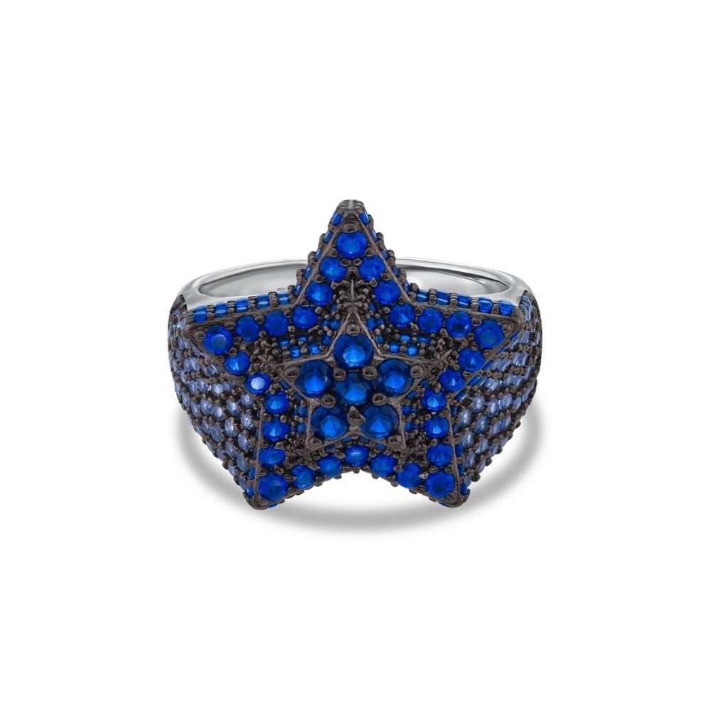 Rainbow Collection Blue Stone Star Silver Ring