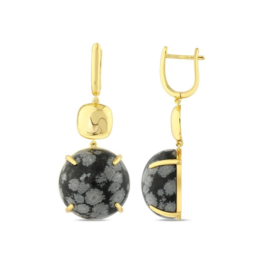 Lucky Gems Collection Yellow Plated Natural Snowflake Stone Dangle Silver