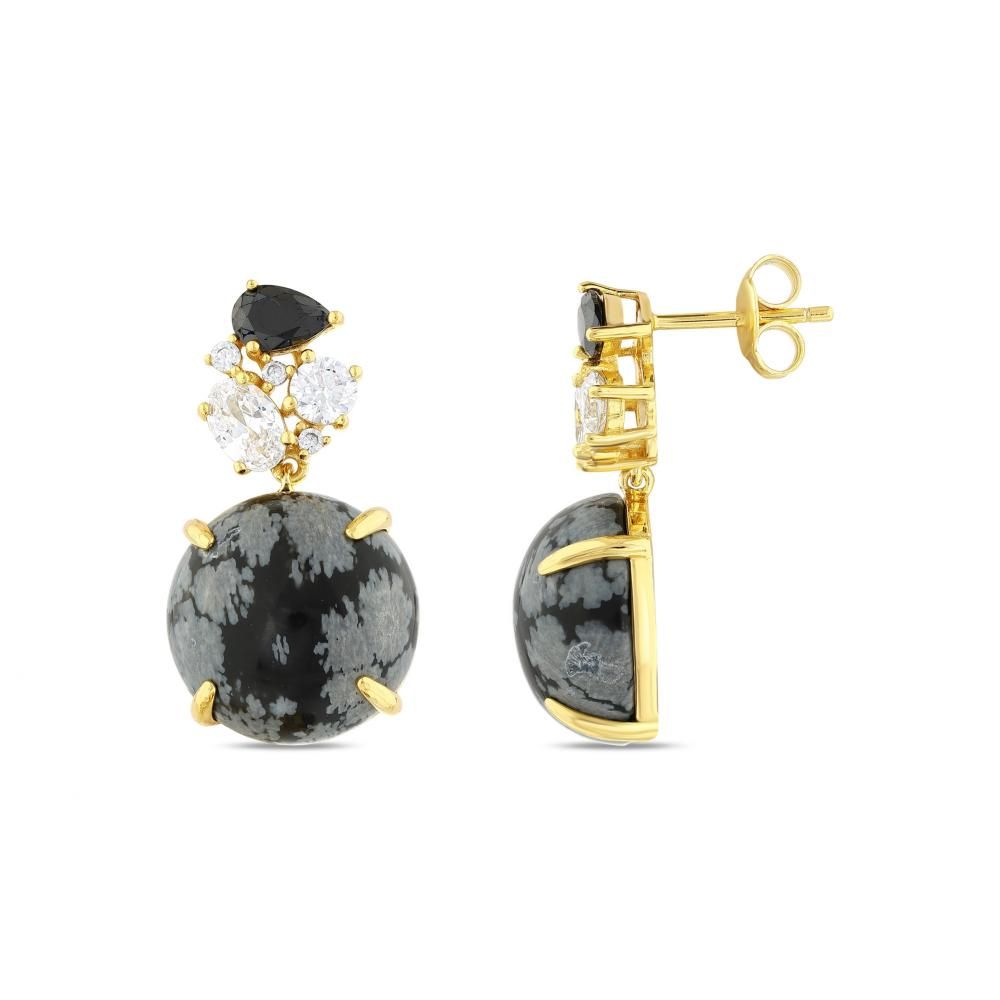 Lucky Gems Collection Snowflake Flower with Stone and Black and White Zircon Stone