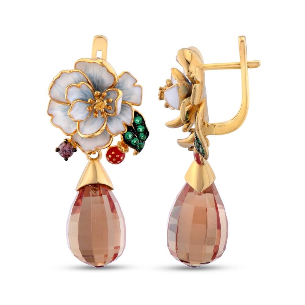 Серьги Zultanite Model-5 из серебра с эмалью и дизайном в виде божьей коровки