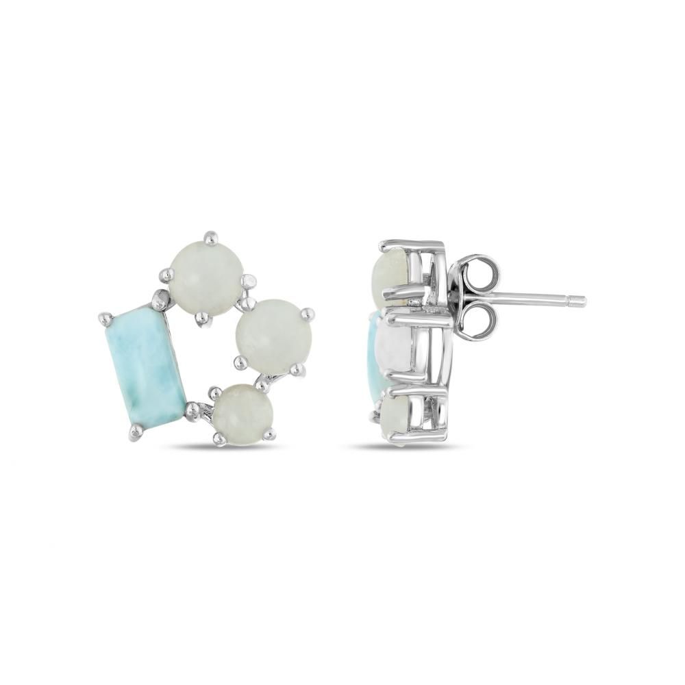 Lucky Gems Collection Larimar and Mother-of-Pearl Silver Earrings