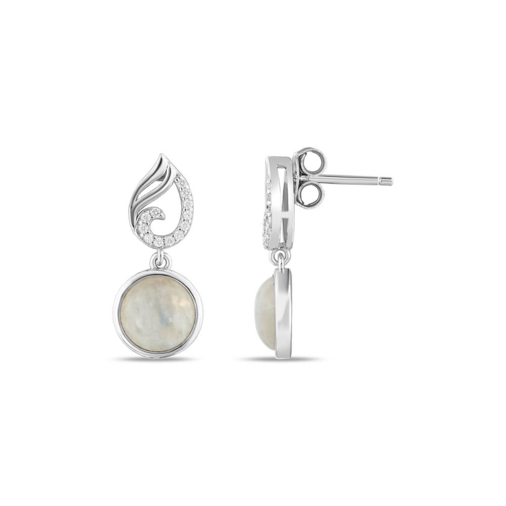 Lucky Gems Collection Zircon Motif Round Natural Stone Silver Earrings