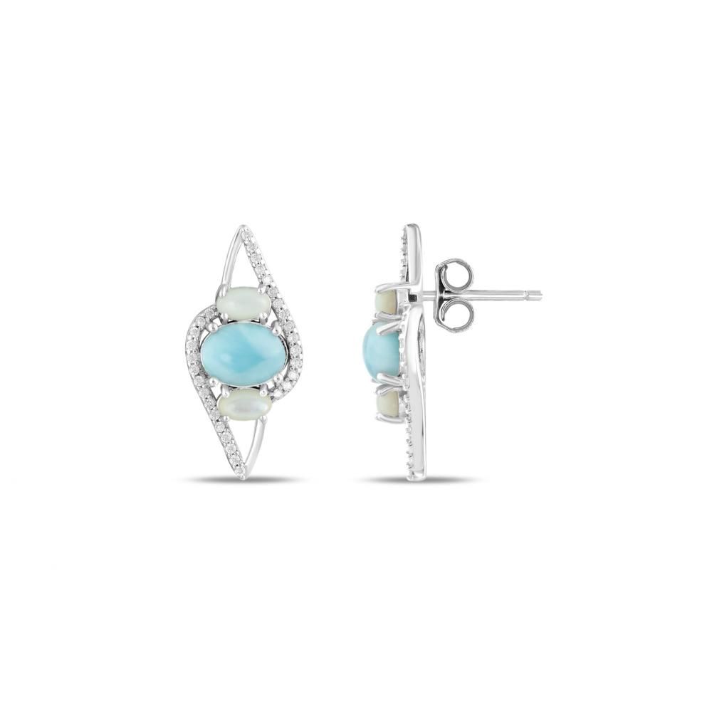 Lucky Gems Collection Natural Larimar and Mother-of-Pearl Silver Earrings