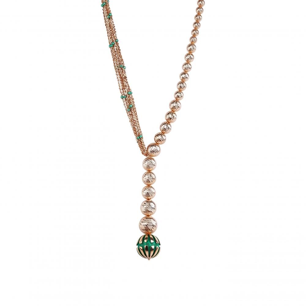 Evergreen Collection Handcrafted Textured Green Enamel Beaded "Y" Necklace