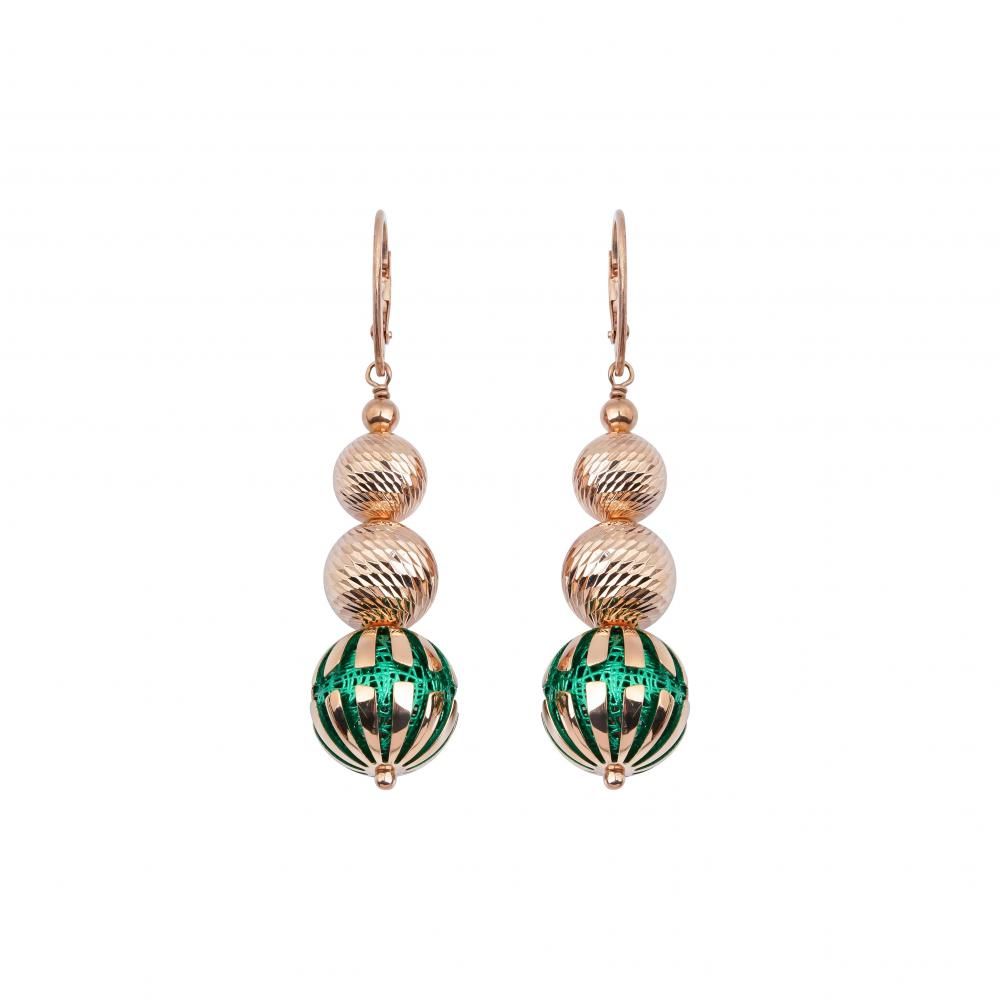 Evergreen Collection Green Enamel Detailed Sphere Sterling Silver Earrings