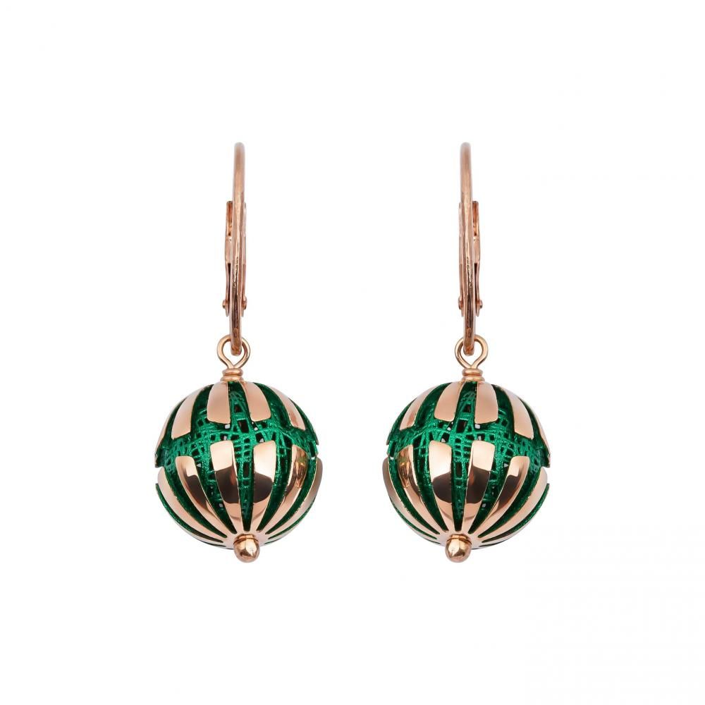 Evergreen Collection Green Enamel Cage Form Silver Earrings