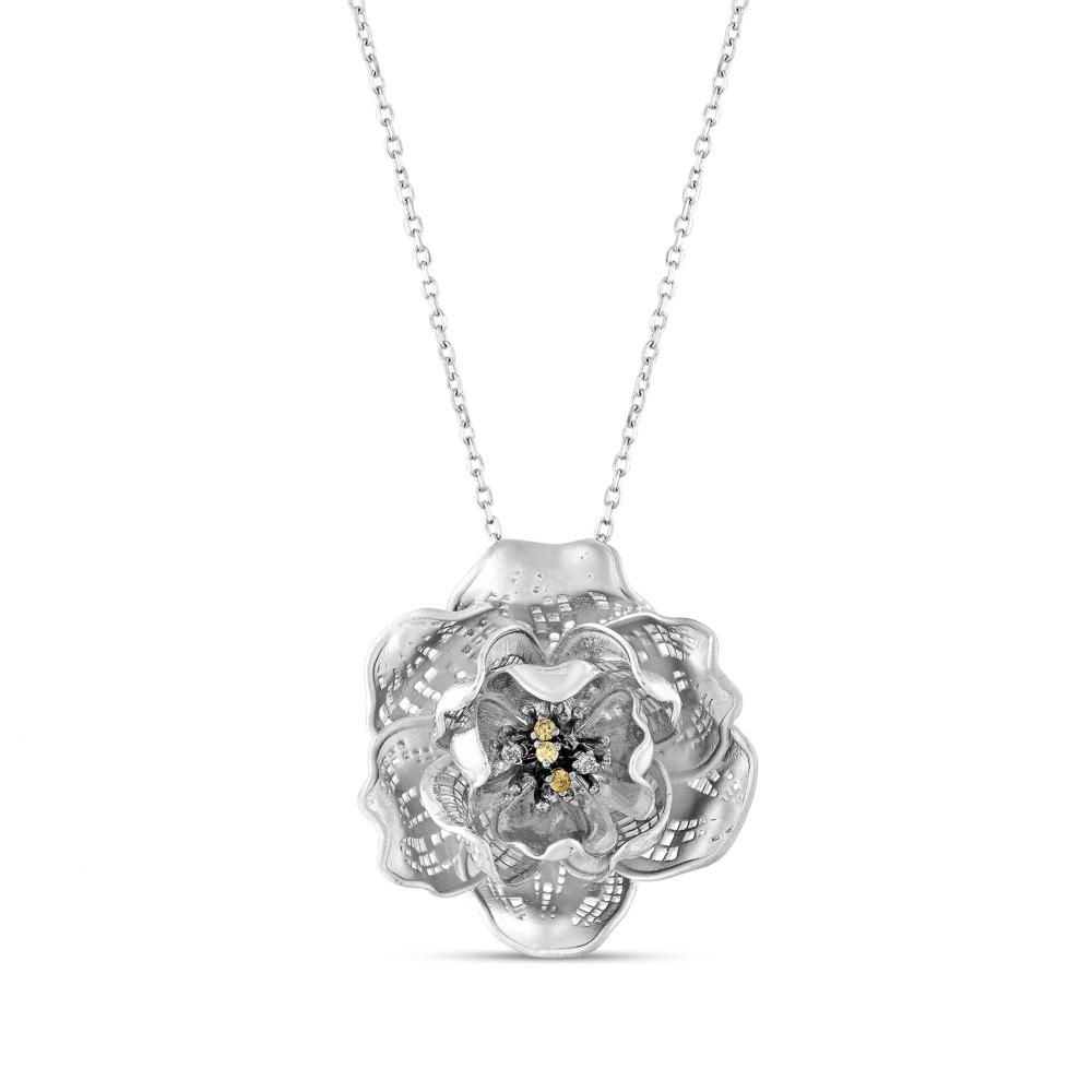 Gallica Multi-Leaf Rose Model Silver Necklace