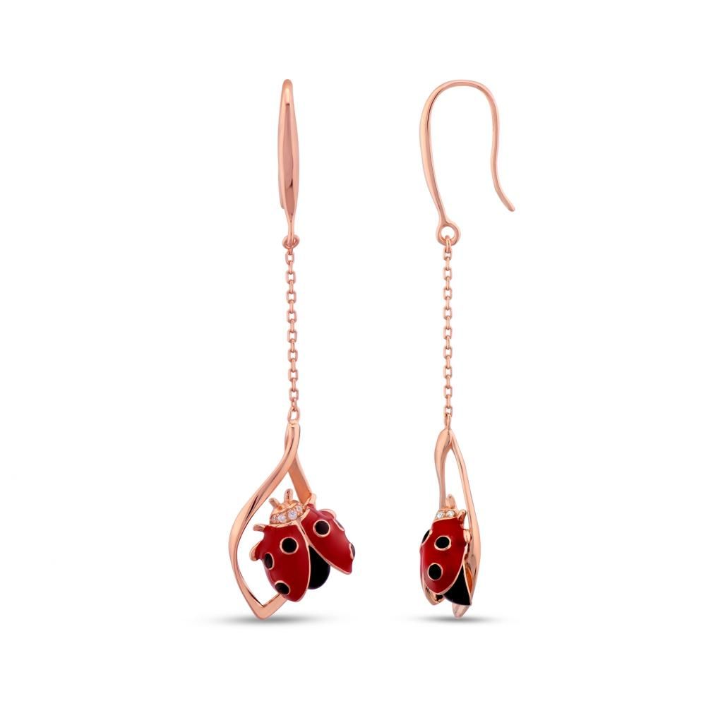 Ladybee Kırmızı Uğurböceği Tasarımlı Gümüş Küpe