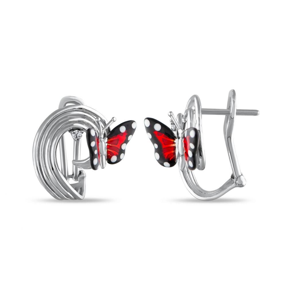 Monarch Butterfly Enamel Butterfly Figure Silver Earrings
