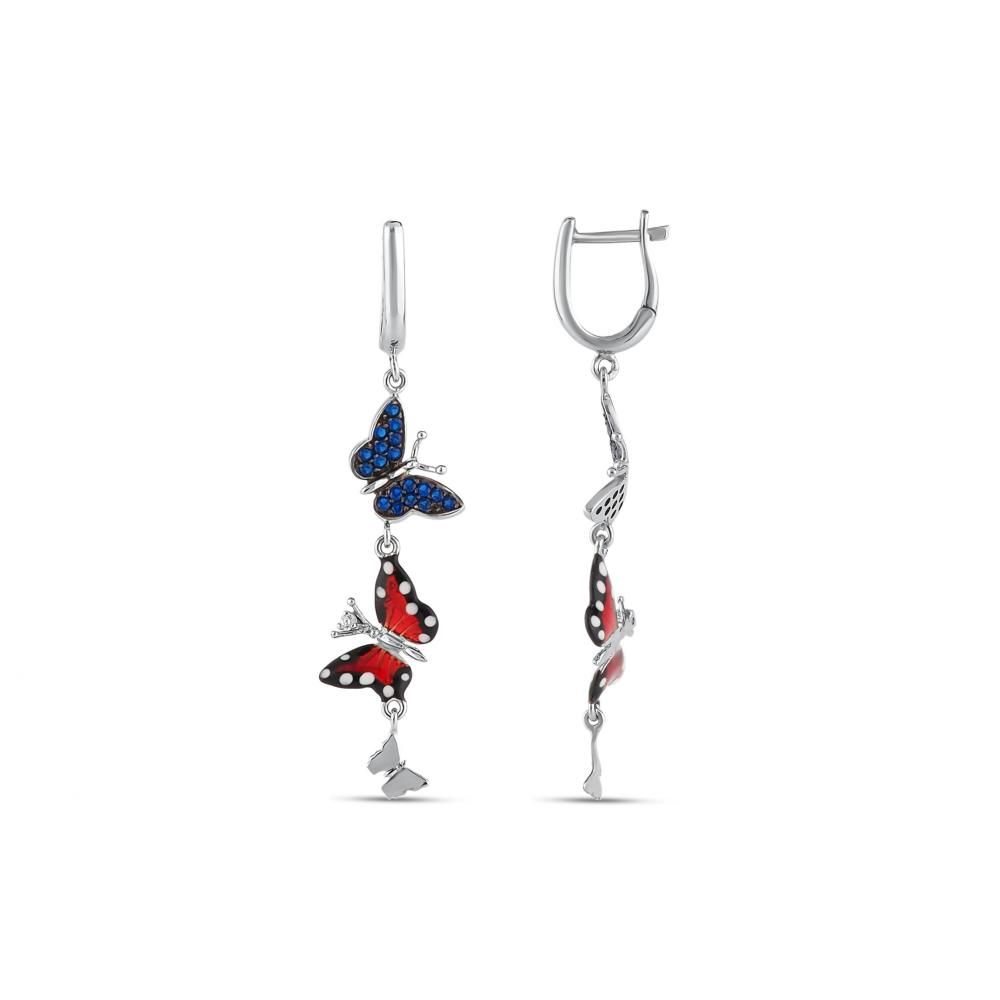 Monarch Butterfly Red Enamel and Blue Stone Triple Butterfly Dangle
