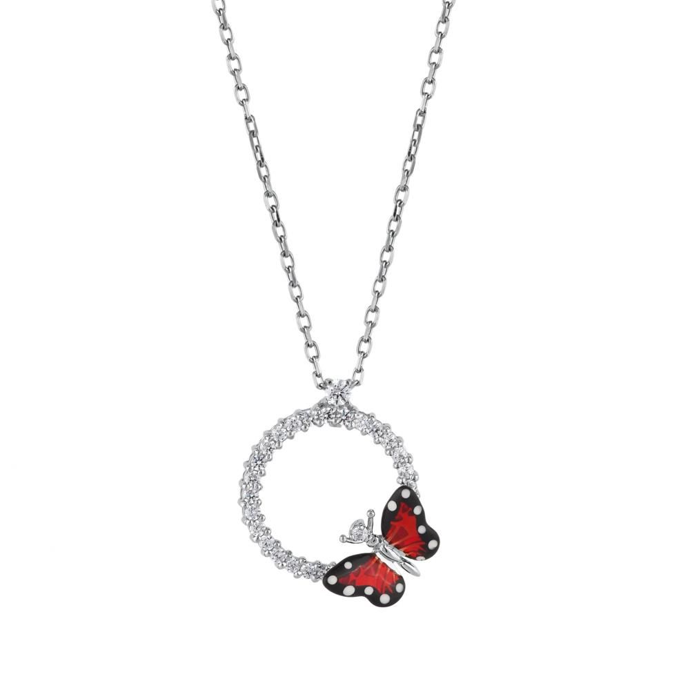 Monarch Butterfly Red Enamel Butterfly Figure White Stone Hoop Silver Ea
