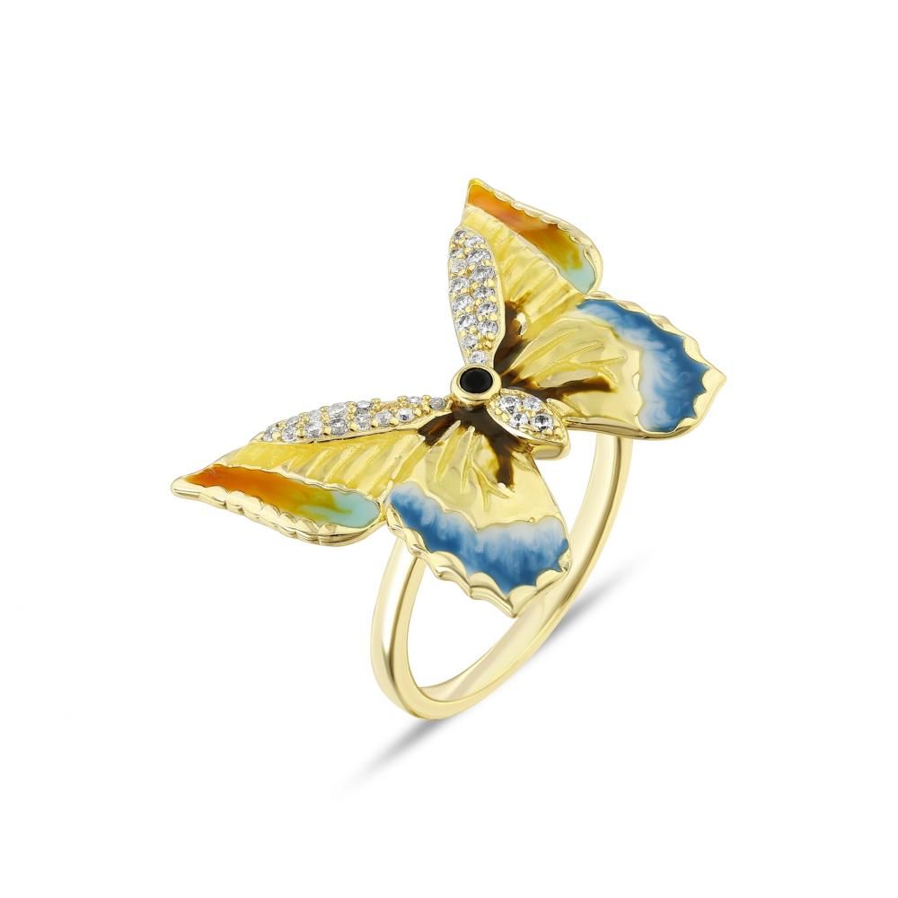 Heaven Collection Zircon Stone Detailed Yellow Blue Enamel Work Showy G