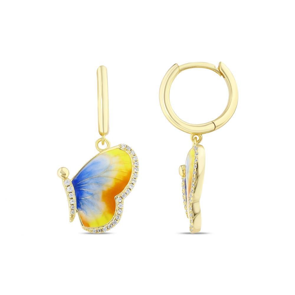 Heaven Handcrafted Colorful Enamel Single Wing Butterfly Silver Earring