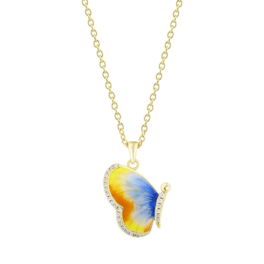 Серебряное колье Heaven ручной работы с цветной эмалью и одной бабочкой