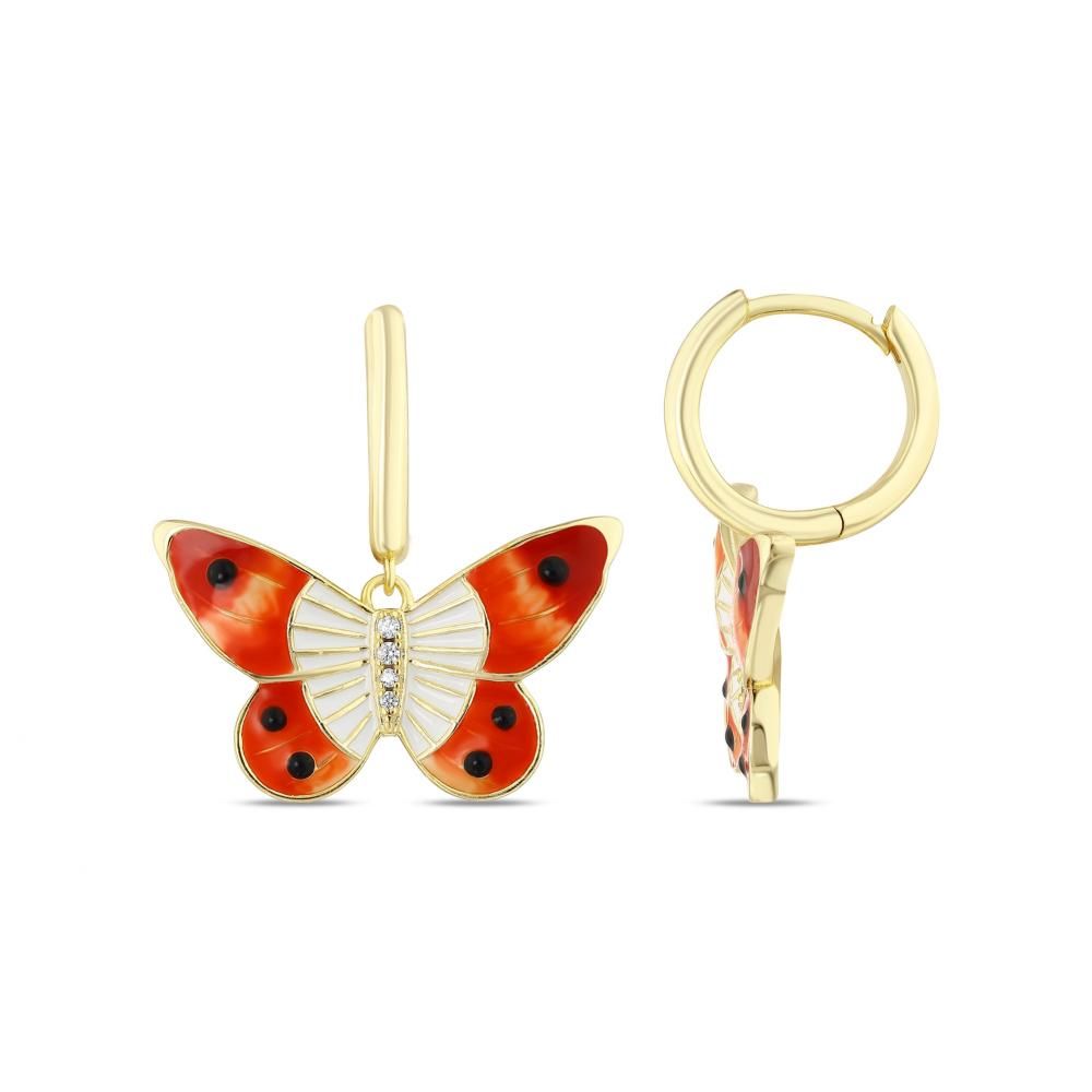 Heaven Handcrafted Orange and White Enamel Butterfly Silver Earrings