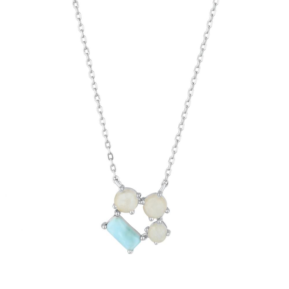 Lucky Gems Collection Natural Larimar and Mother-of-Pearl Silver Necklace