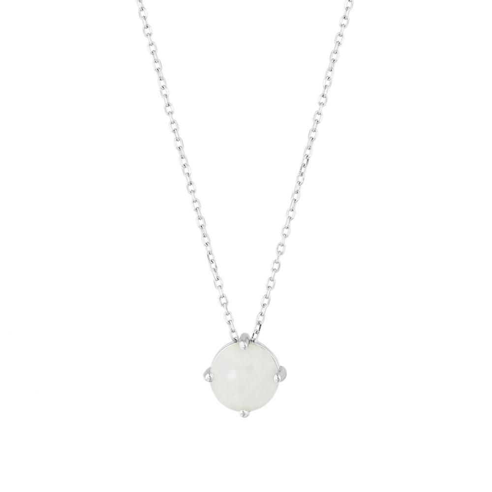 Lucky Gems Collection Round White Natural Stone Silver Necklace