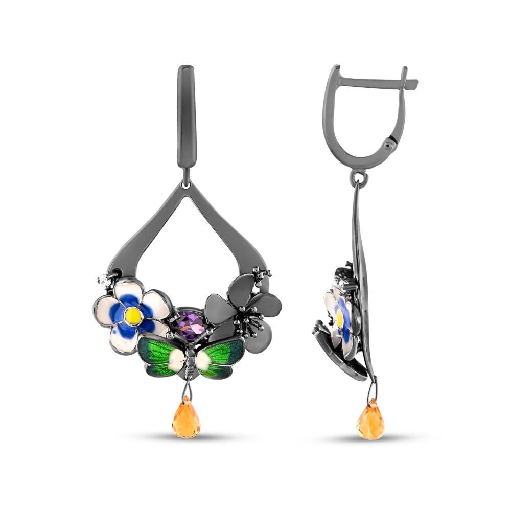 Night Collection Green Butterfly Design Drop Model Silver Earring