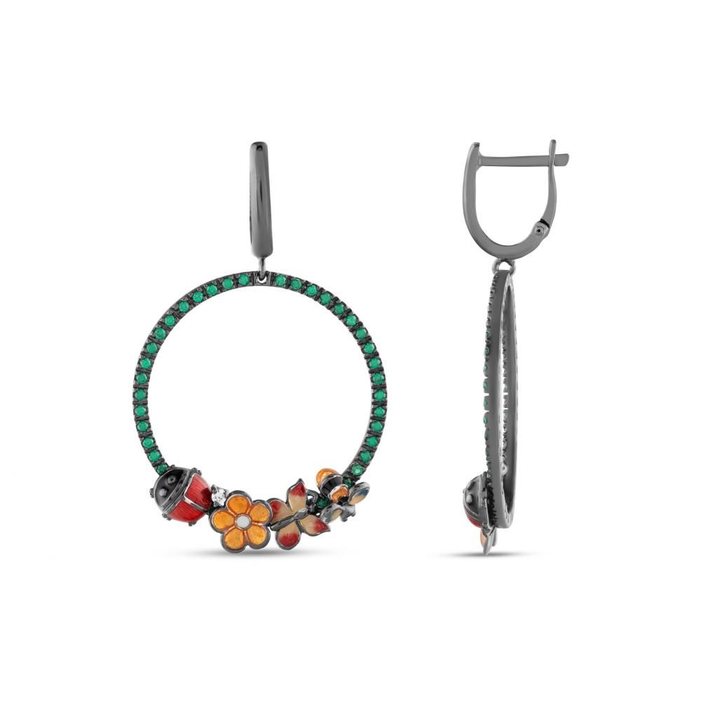 Night Koleksiyonu Çiçek Figürlü Yeşil Halkalı Gümüş Küpe