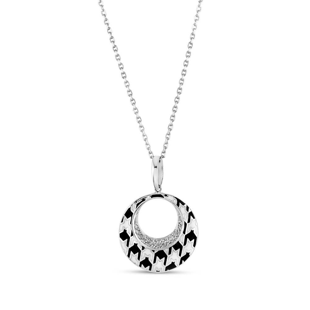 Pied De Poule Ring-Shaped Patterned Silver Necklace with Stone Details