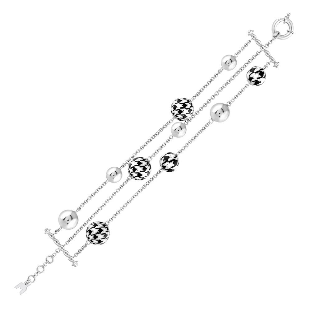 Pied De Poule Black and White Enamel Double Chain Women's Bracelet