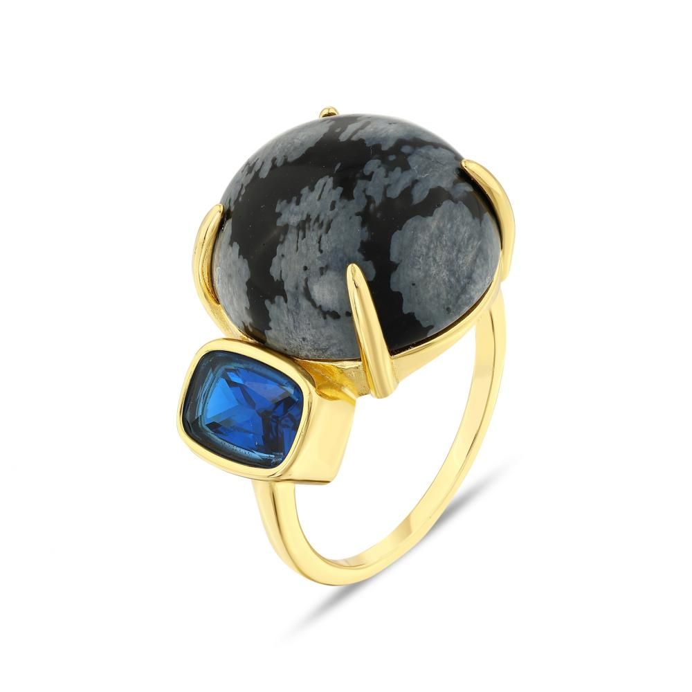 Lucky Gems Collection Natural Stone and Blue Zircon Detailed Silver Ring