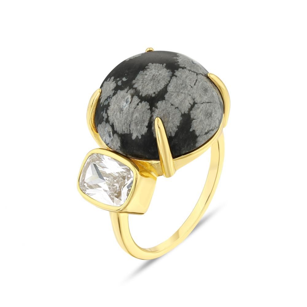 Lucky Gems Collection Natural Stone and Zircon Detailed Silver Ring
