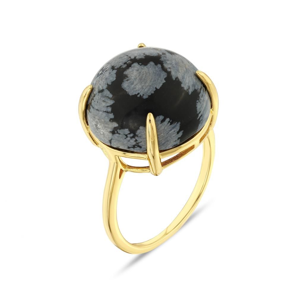 Lucky Gems Collection Yellow Plated Snow Flower Stone Silver Ring