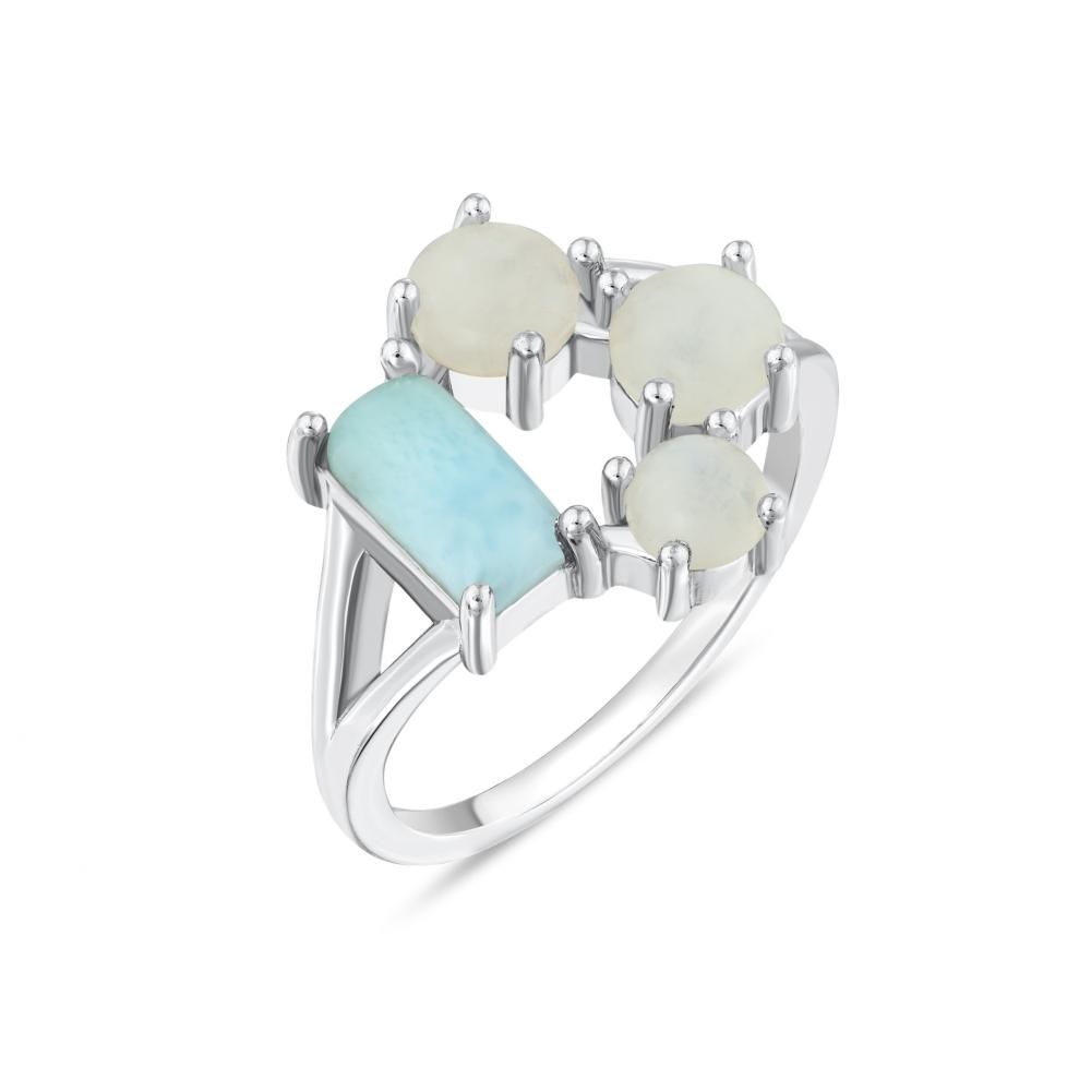 Lucky Gems Collection Natural Larimar and Multi-Mother-of-Pearl Sterling Silver Ring