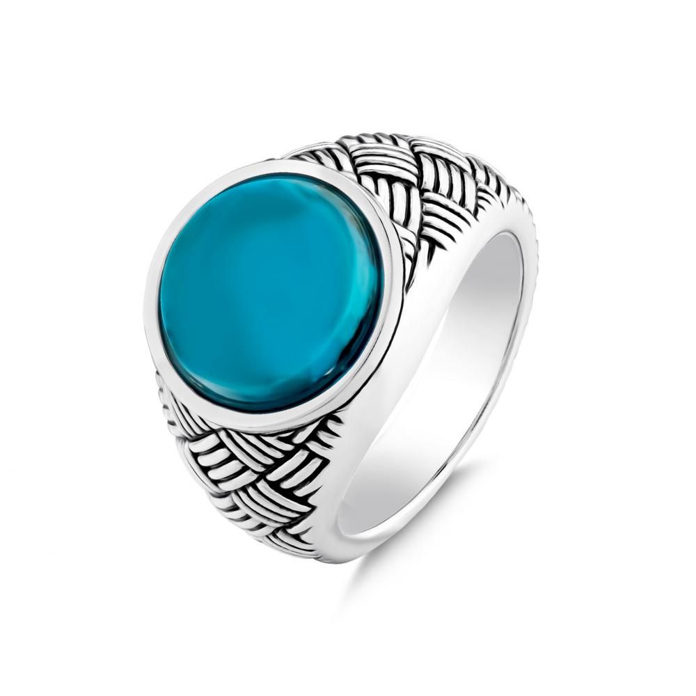 Bravoman Turquoise Stone Round Silver Ring