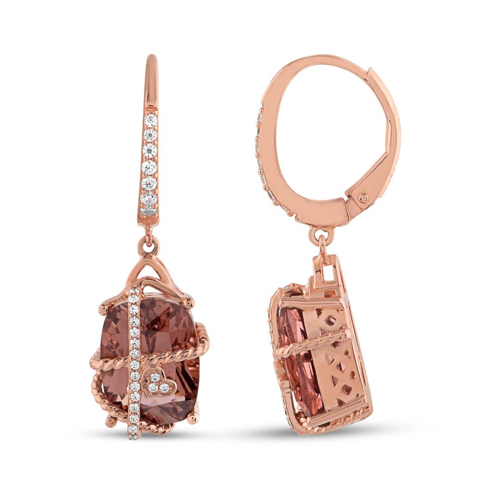 Gift Heart Design Cushion Cut Rose Gold Plated Silver Earrings