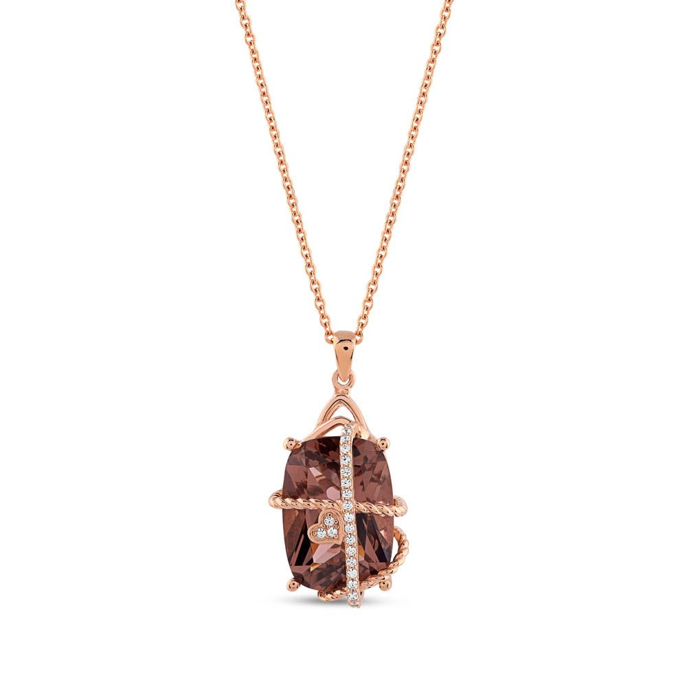 Gift Heart Design Cushion Cut Rose Gold Plated Silver Necklace
